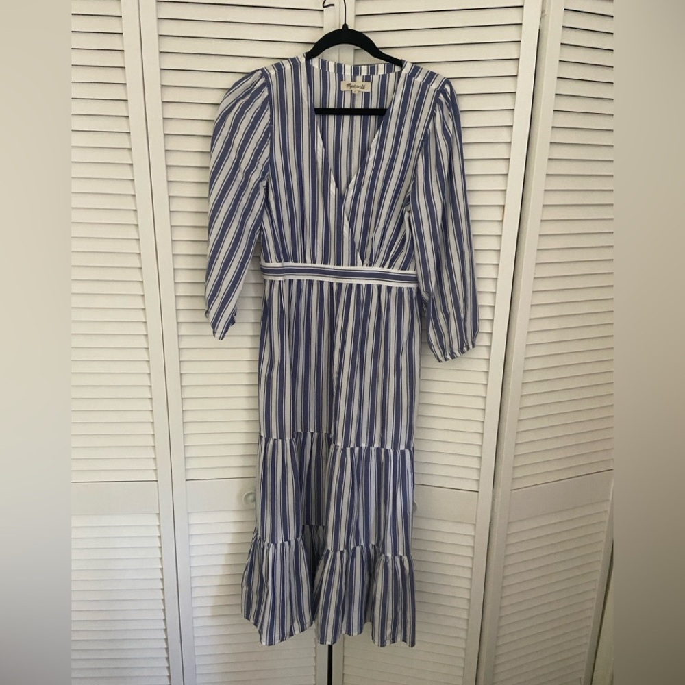 Madewell Striped Blue and White Women's Midi Dress